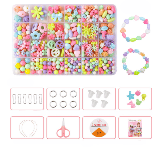 Colorful Beads Art & Craft Kit - 24 Types of Halpix Acrylic Beads for DIY Bracelets & Jewelry Making - Perfect Birthday Gift for Girls 6+ - Halpix