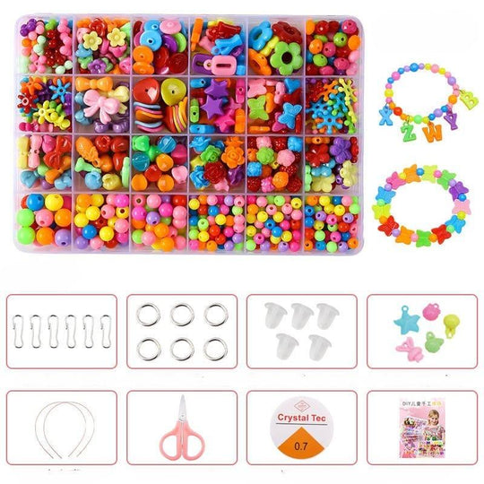 Colorful Beads Art & Craft Kit - 24 Types of Halpix Acrylic Beads for DIY Bracelets & Jewelry Making - Perfect Birthday Gift for Girls 6+ - Halpix