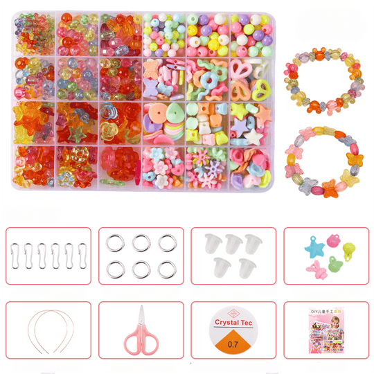 Colorful Beads Art & Craft Kit - 24 Types of Halpix Acrylic Beads for DIY Bracelets & Jewelry Making - Perfect Birthday Gift for Girls 6+ - Halpix