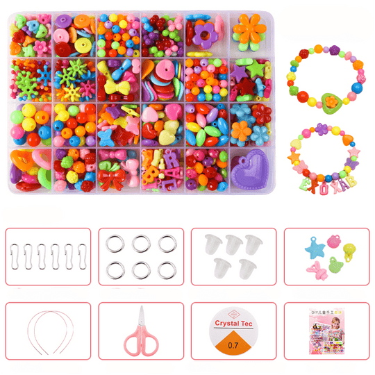 Colorful Beads Art & Craft Kit - 24 Types of Halpix Acrylic Beads for DIY Bracelets & Jewelry Making - Perfect Birthday Gift for Girls 6+ - Halpix