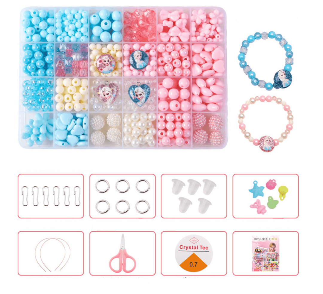 Colorful Beads Art & Craft Kit - 24 Types of Halpix Acrylic Beads for DIY Bracelets & Jewelry Making - Perfect Birthday Gift for Girls 6+ - Halpix