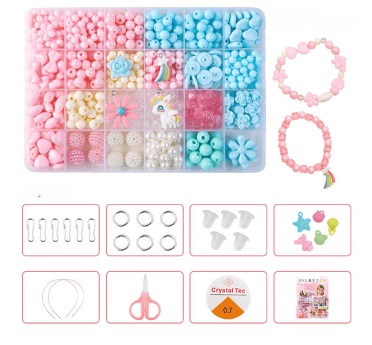 Colorful Beads Art & Craft Kit - 24 Types of Halpix Acrylic Beads for DIY Bracelets & Jewelry Making - Perfect Birthday Gift for Girls 6+ - Halpix