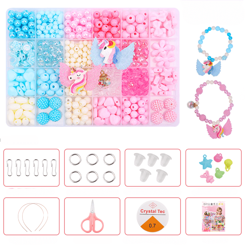 Colorful Beads Art & Craft Kit - 24 Types of Halpix Acrylic Beads for DIY Bracelets & Jewelry Making - Perfect Birthday Gift for Girls 6+ - Halpix