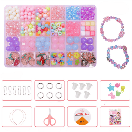 Colorful Beads Art & Craft Kit - 24 Types of Halpix Acrylic Beads for DIY Bracelets & Jewelry Making - Perfect Birthday Gift for Girls 6+ - Halpix