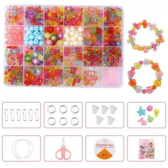 Colorful Beads Art & Craft Kit - 24 Types of Halpix Acrylic Beads for DIY Bracelets & Jewelry Making - Perfect Birthday Gift for Girls 6+ - Halpix