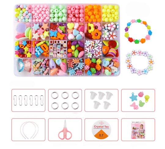 Colorful Beads Art & Craft Kit - 24 Types of Halpix Acrylic Beads for DIY Bracelets & Jewelry Making - Perfect Birthday Gift for Girls 6+ - Halpix