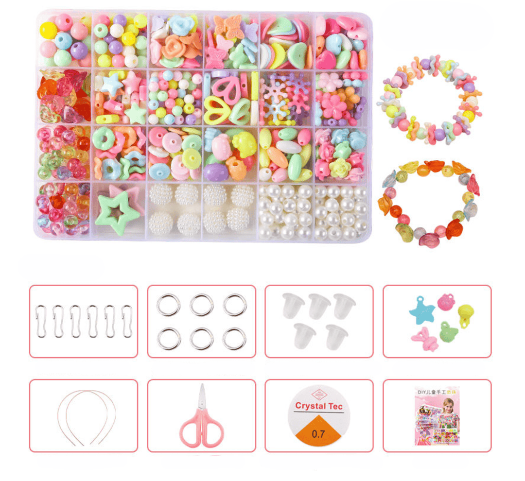 Colorful Beads Art & Craft Kit - 24 Types of Halpix Acrylic Beads for DIY Bracelets & Jewelry Making - Perfect Birthday Gift for Girls 6+ - Halpix