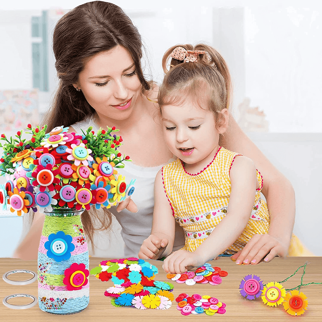 Halpix Flower Bouquet Craft Kit - DIY Vase Art with Buttons & Felt Flowers for Girls Ages 4 5 6 7 8 9 10 11 12 Perfect Christmas & Birthday Gift - Halpix