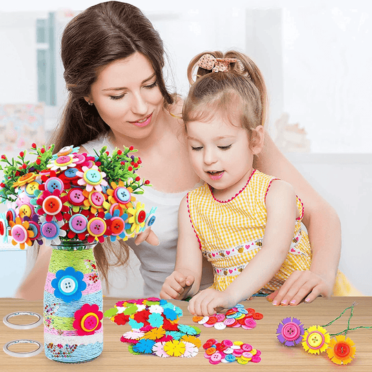 Halpix Flower Bouquet Craft Kit - DIY Vase Art with Buttons & Felt Flowers for Girls Ages 4 5 6 7 8 9 10 11 12 Perfect Christmas & Birthday Gift - Halpix