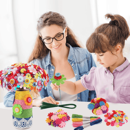 Halpix Flower Bouquet Craft Kit - DIY Vase Art with Buttons & Felt Flowers for Girls Ages 4 5 6 7 8 9 10 11 12 Perfect Christmas & Birthday Gift - Halpix