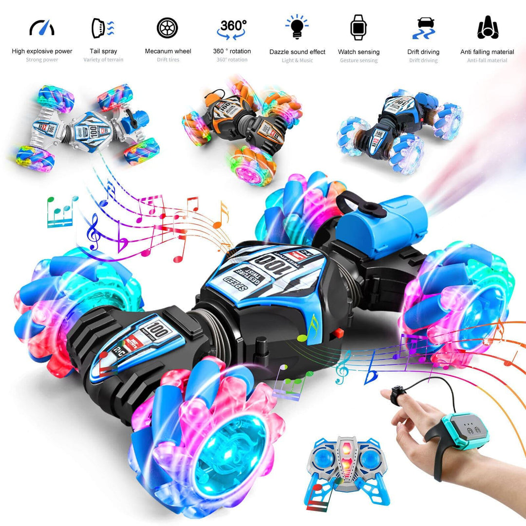 Halpix High Speed 4 WD Twisted Gesture Sensing RC Stunt Car - Remote Control Car Toys with Light, Music & Spray 2.4GHz Hand Controlled Toys Gifts for Kids - Halpix