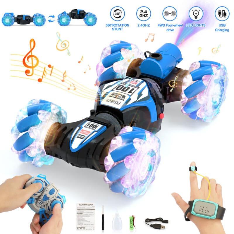 Halpix High Speed 4 WD Twisted Gesture Sensing RC Stunt Car - Remote Control Car Toys with Light, Music & Spray 2.4GHz Hand Controlled Toys Gifts for Kids - Halpix