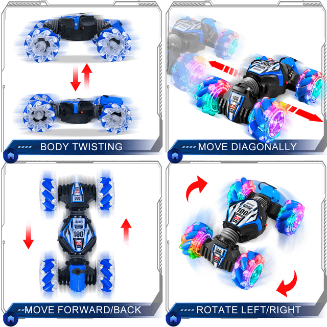 Halpix High Speed 4 WD Twisted Gesture Sensing RC Stunt Car - Remote Control Car Toys with Light, Music & Spray 2.4GHz Hand Controlled Toys Gifts for Kids - Halpix