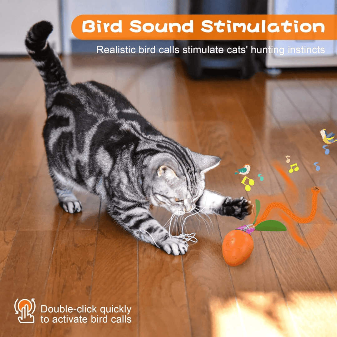 Halpix Interactive Smart Cat Ball Toy Carrot, Motion Activated Automatic Moving Ball Toy with Long Tail Teaser/Simulation Bird Sound/USB Rechargeable Cat Toys Self Play - Halpix