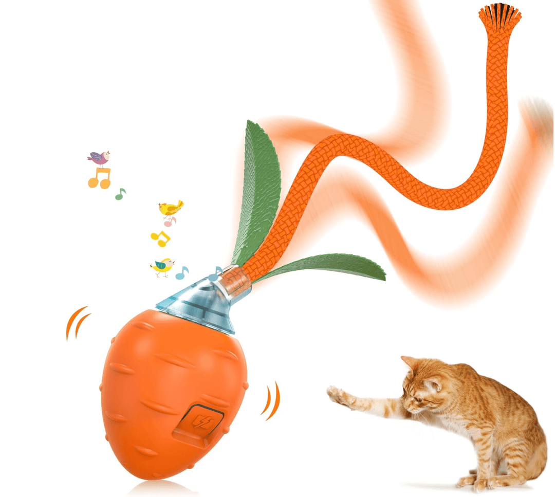 Halpix Interactive Smart Cat Ball Toy Carrot, Motion Activated Automatic Moving Ball Toy with Long Tail Teaser/Simulation Bird Sound/USB Rechargeable Cat Toys Self Play - Halpix