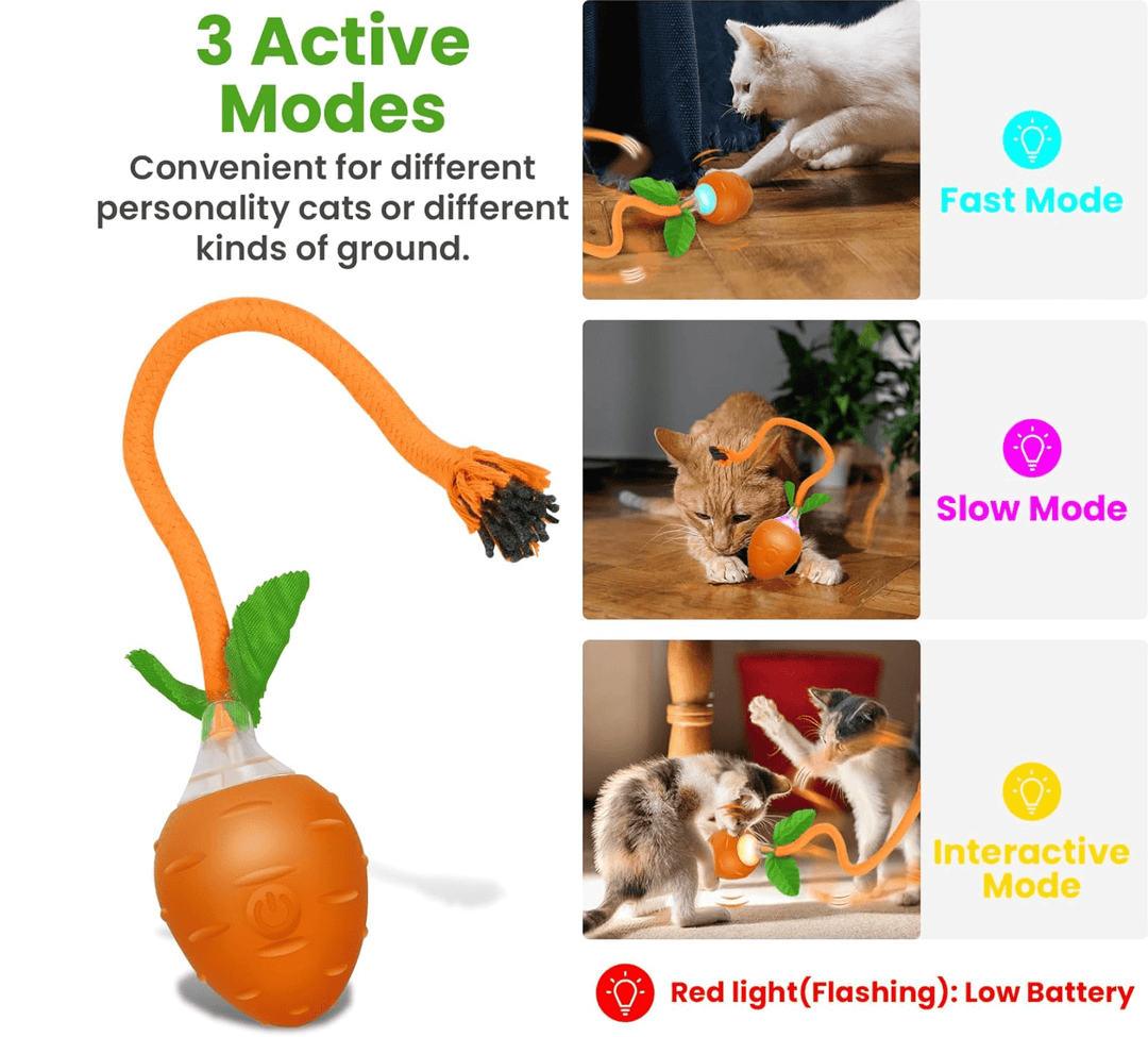 Halpix Interactive Smart Cat Ball Toy Carrot, Motion Activated Automatic Moving Ball Toy with Long Tail Teaser/Simulation Bird Sound/USB Rechargeable Cat Toys Self Play - Halpix