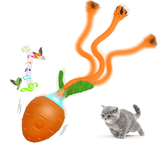 Halpix Interactive Smart Cat Ball Toy Carrot, Motion Activated Automatic Moving Ball Toy with Long Tail Teaser/Simulation Bird Sound/USB Rechargeable Cat Toys Self Play - Halpix