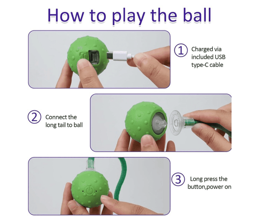 Halpix Interactive Smart Cat Ball Toy Green, Motion Activated Automatic Moving Ball Toy with Long Tail Teaser/Simulation Bird Sound/USB Rechargeable Cat Toys Self Play - Halpix