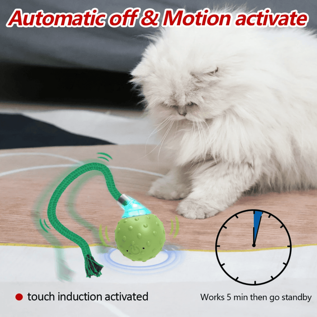 Halpix Interactive Smart Cat Ball Toy Green, Motion Activated Automatic Moving Ball Toy with Long Tail Teaser/Simulation Bird Sound/USB Rechargeable Cat Toys Self Play - Halpix