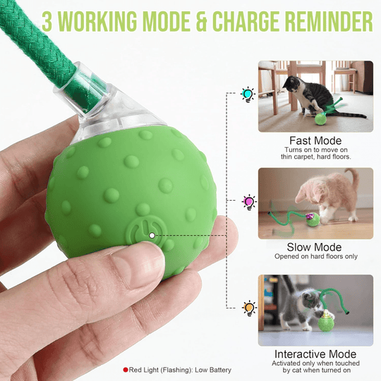 Halpix Interactive Smart Cat Ball Toy Green, Motion Activated Automatic Moving Ball Toy with Long Tail Teaser/Simulation Bird Sound/USB Rechargeable Cat Toys Self Play - Halpix