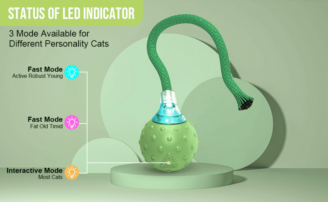 Halpix Interactive Smart Cat Ball Toy Green, Motion Activated Automatic Moving Ball Toy with Long Tail Teaser/Simulation Bird Sound/USB Rechargeable Cat Toys Self Play - Halpix