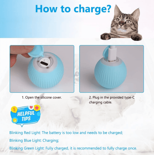 Halpix Interactive Smart Cat Toy Ball - Automatic 360° Self-Rotating USB Rechargeable Exercise Chase Ball for Cats Kittens & Puppies - Halpix