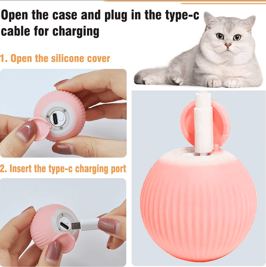 Halpix Interactive Smart Cat Toy Ball - Automatic 360° Self-Rotating USB Rechargeable Exercise Chase Ball for Cats Kittens & Puppies - Halpix