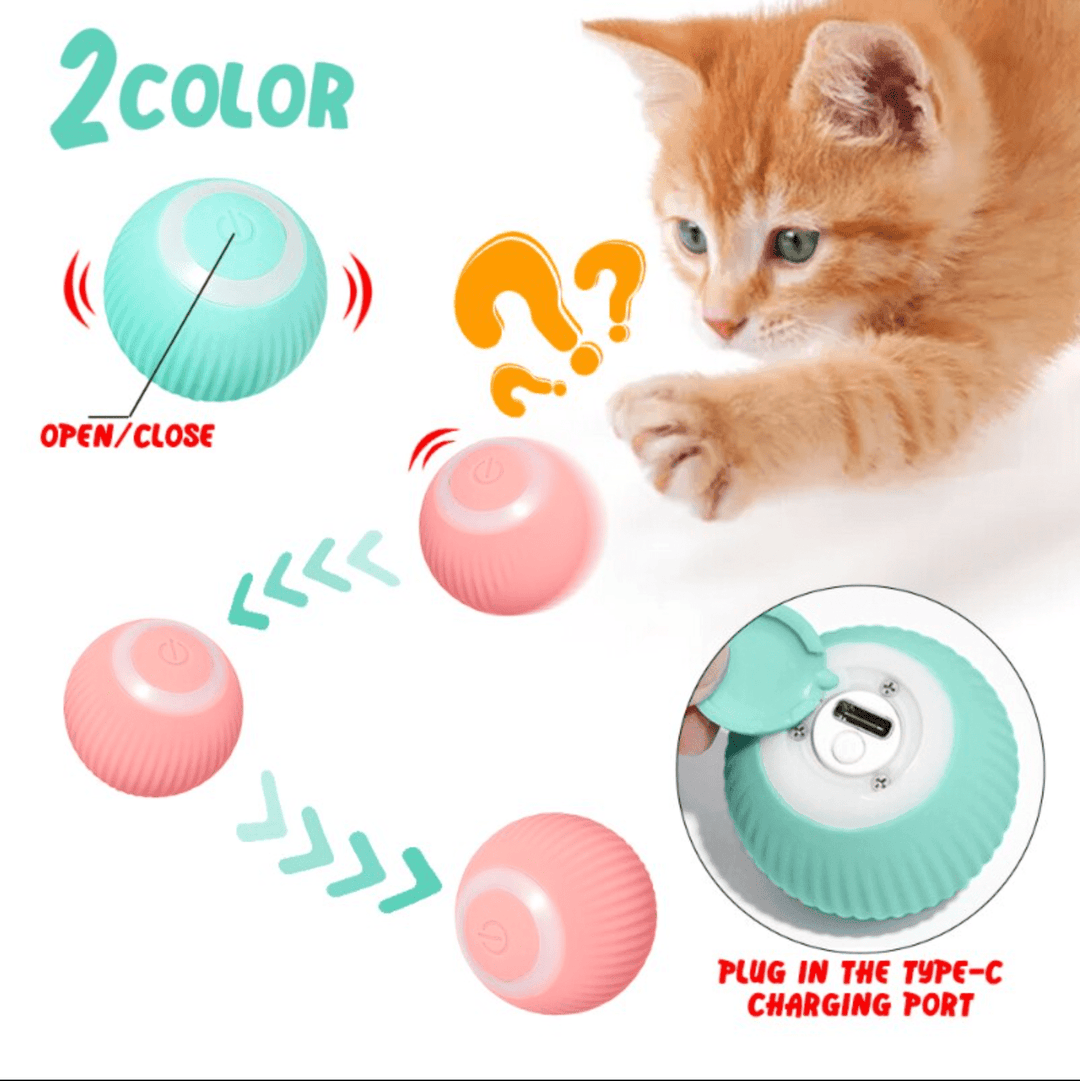 Halpix Interactive Smart Cat Toy Ball - Automatic 360° Self-Rotating USB Rechargeable Exercise Chase Ball for Cats Kittens & Puppies - Halpix