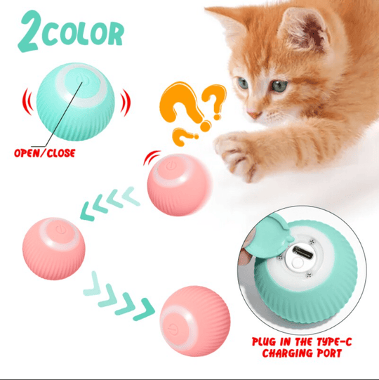 Halpix Interactive Smart Cat Toy Ball - Automatic 360° Self-Rotating USB Rechargeable Exercise Chase Ball for Cats Kittens & Puppies - Halpix