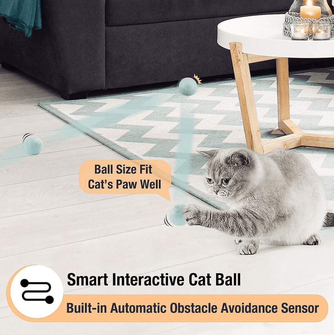 Halpix Interactive Smart Cat Toy Ball - Automatic 360° Self-Rotating USB Rechargeable Exercise Chase Ball for Cats Kittens & Puppies - Halpix