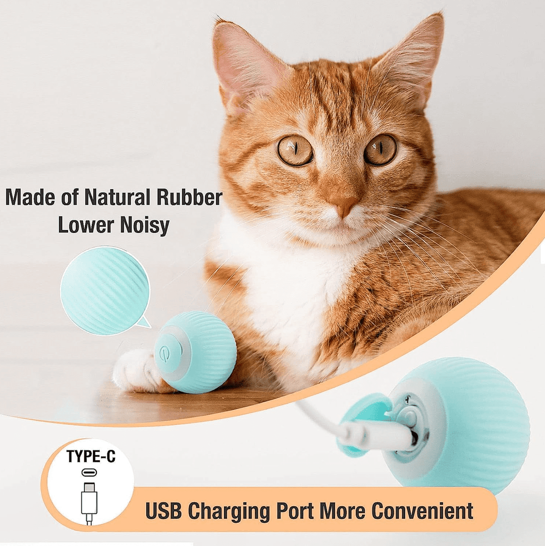 Halpix Interactive Smart Cat Toy Ball - Automatic 360° Self-Rotating USB Rechargeable Exercise Chase Ball for Cats Kittens & Puppies - Halpix