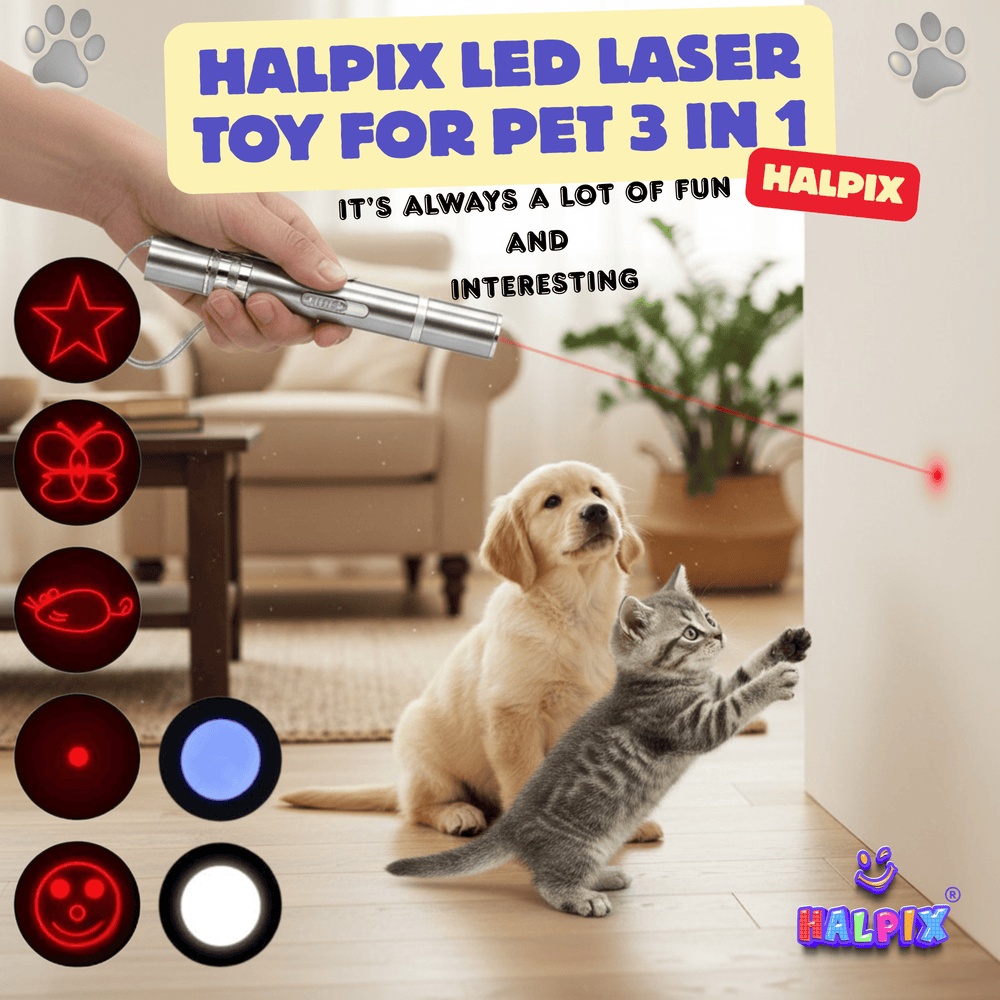 Halpix™ 3-in-1 Rechargeable Interactive LED Laser – The Premium Pet Exercise & Utility Tool