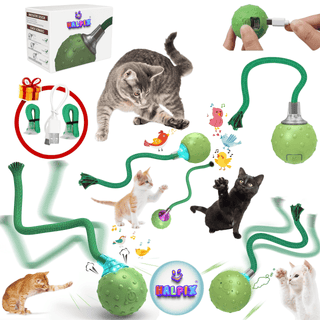 Halpix Interactive Smart Cat Ball Toy Green - Motion Activated with Tail, Sound & USB