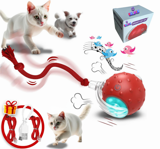 Halpix Interactive Smart Cat Ball Toy Red - Motion Activated with Tail, Sound &amp; USB