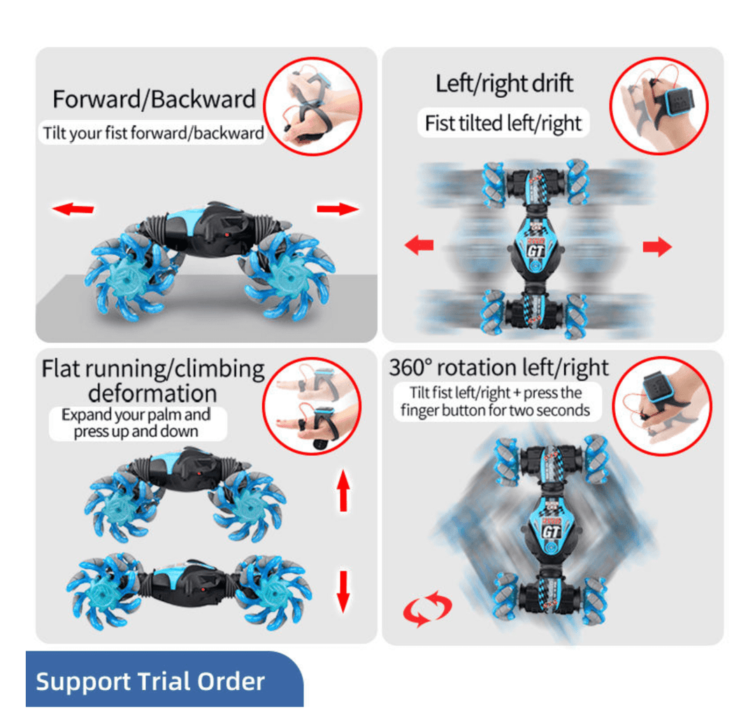 Radio-controlled flip car with music, LED lighting and hand gesture control Halpix Twisted Stunt Car - Halpix