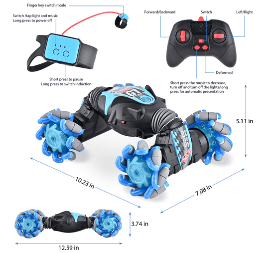 Radio-controlled flip car with music, LED lighting and hand gesture control Halpix Twisted Stunt Car - Halpix