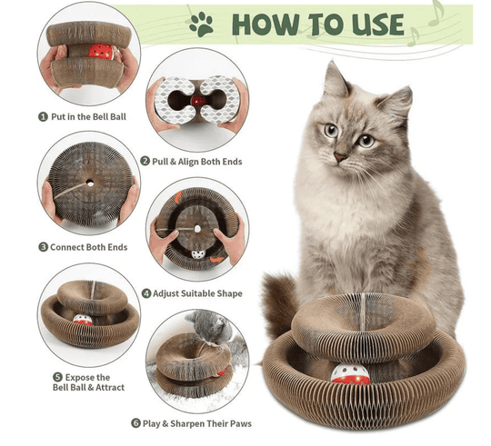 Halpix Magic Organ Cat Scratching Board, Interactive Scratch Pad with a Ball, Cat Scratcher for Grinding Claw, Recyclable and Durable, Furniture Protector, Retractable, Brown, Reversible - Halpix