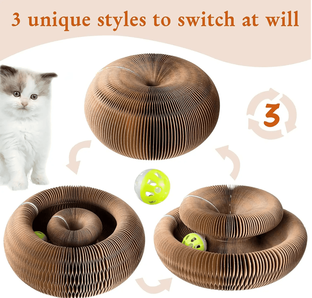 Halpix Magic Organ Cat Scratching Board, Interactive Scratch Pad with a Ball, Cat Scratcher for Grinding Claw, Recyclable and Durable, Furniture Protector, Retractable, Brown, Reversible - Halpix