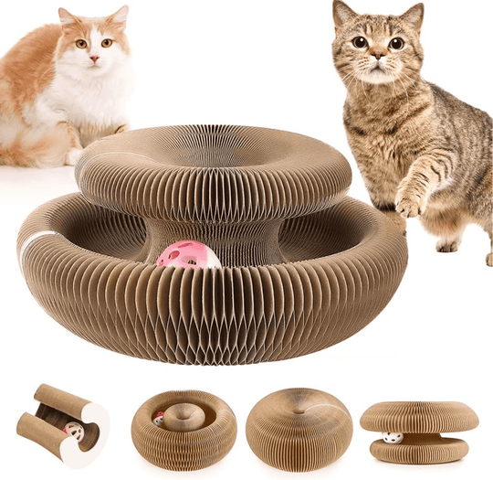 Halpix Magic Organ Cat Scratching Board, Interactive Scratch Pad with a Ball, Cat Scratcher for Grinding Claw, Recyclable and Durable, Furniture Protector, Retractable, Brown, Reversible - Halpix