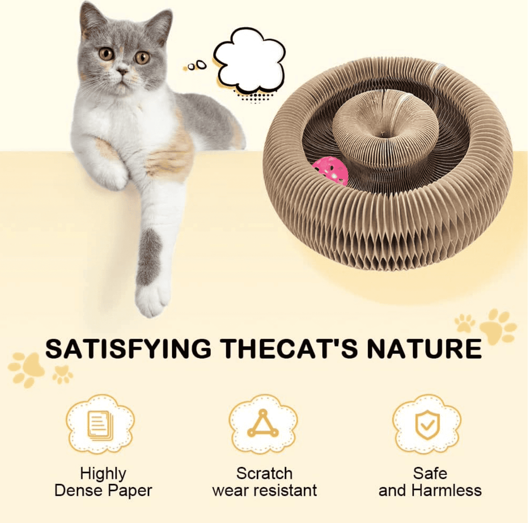 Halpix Magic Organ Cat Scratching Board, Interactive Scratch Pad with a Ball, Cat Scratcher for Grinding Claw, Recyclable and Durable, Furniture Protector, Retractable, Brown, Reversible - Halpix