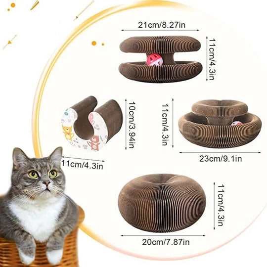 Halpix Magic Organ Cat Scratching Board, Interactive Scratch Pad with a Ball, Cat Scratcher for Grinding Claw, Recyclable and Durable, Furniture Protector, Retractable, Brown, Reversible - Halpix