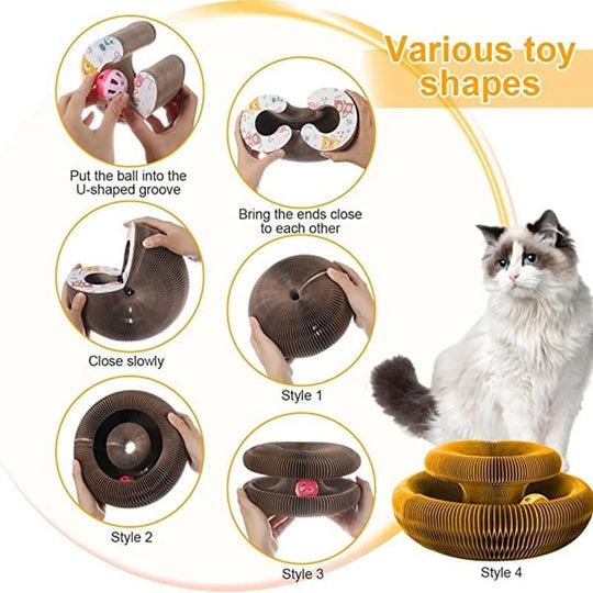 Halpix Magic Organ Cat Scratching Board, Interactive Scratch Pad with a Ball, Cat Scratcher for Grinding Claw, Recyclable and Durable, Furniture Protector, Retractable, Brown, Reversible - Halpix