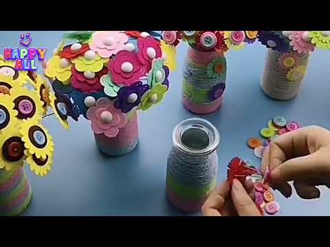 Halpix Flower Bouquet Craft Kit - DIY Vase Art with Buttons & Felt Flowers, Perfect Gift